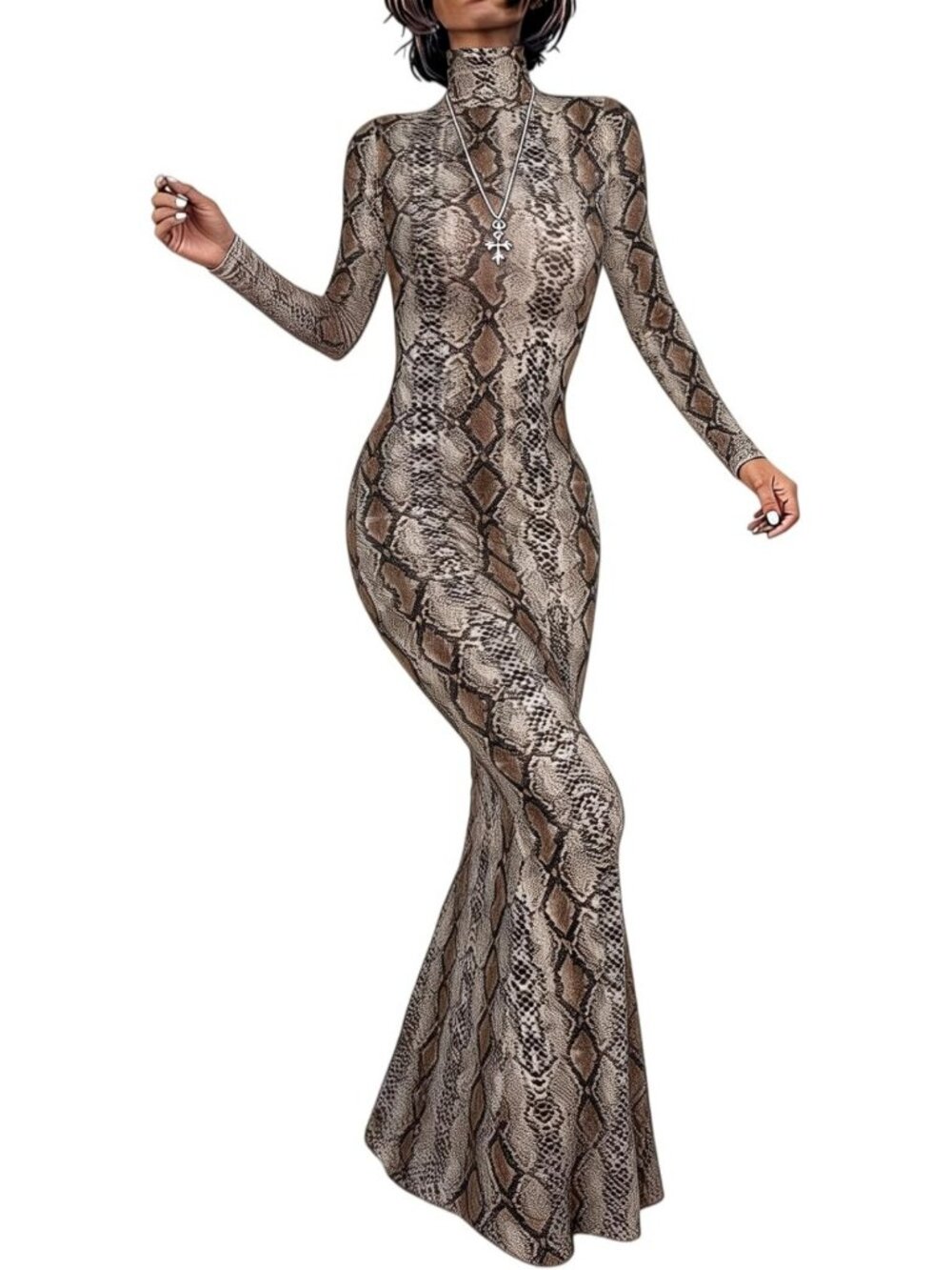 Chic Long Sleeve Bodycon Maxi Dress with Turtleneck & Mermaid Hem for Women